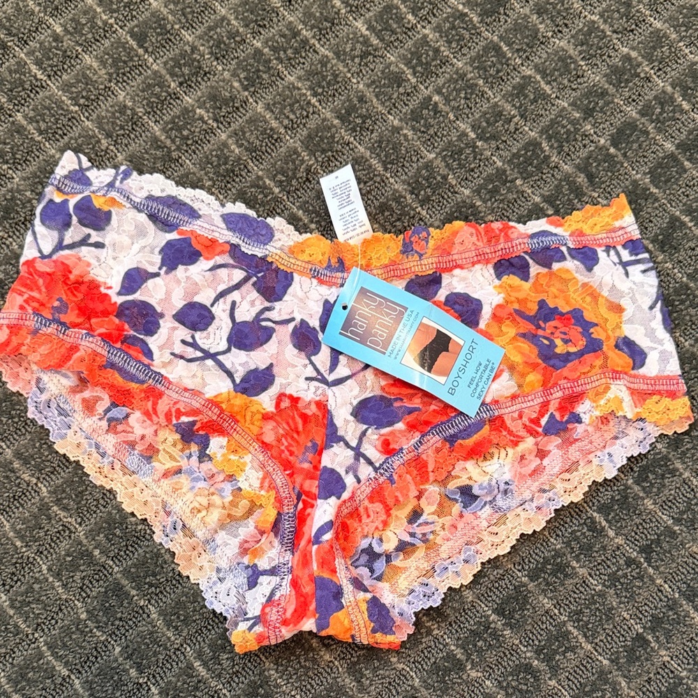 Hanky Panky Multicolor Floral Lace Boyshorts - Purple, Orange, Red
